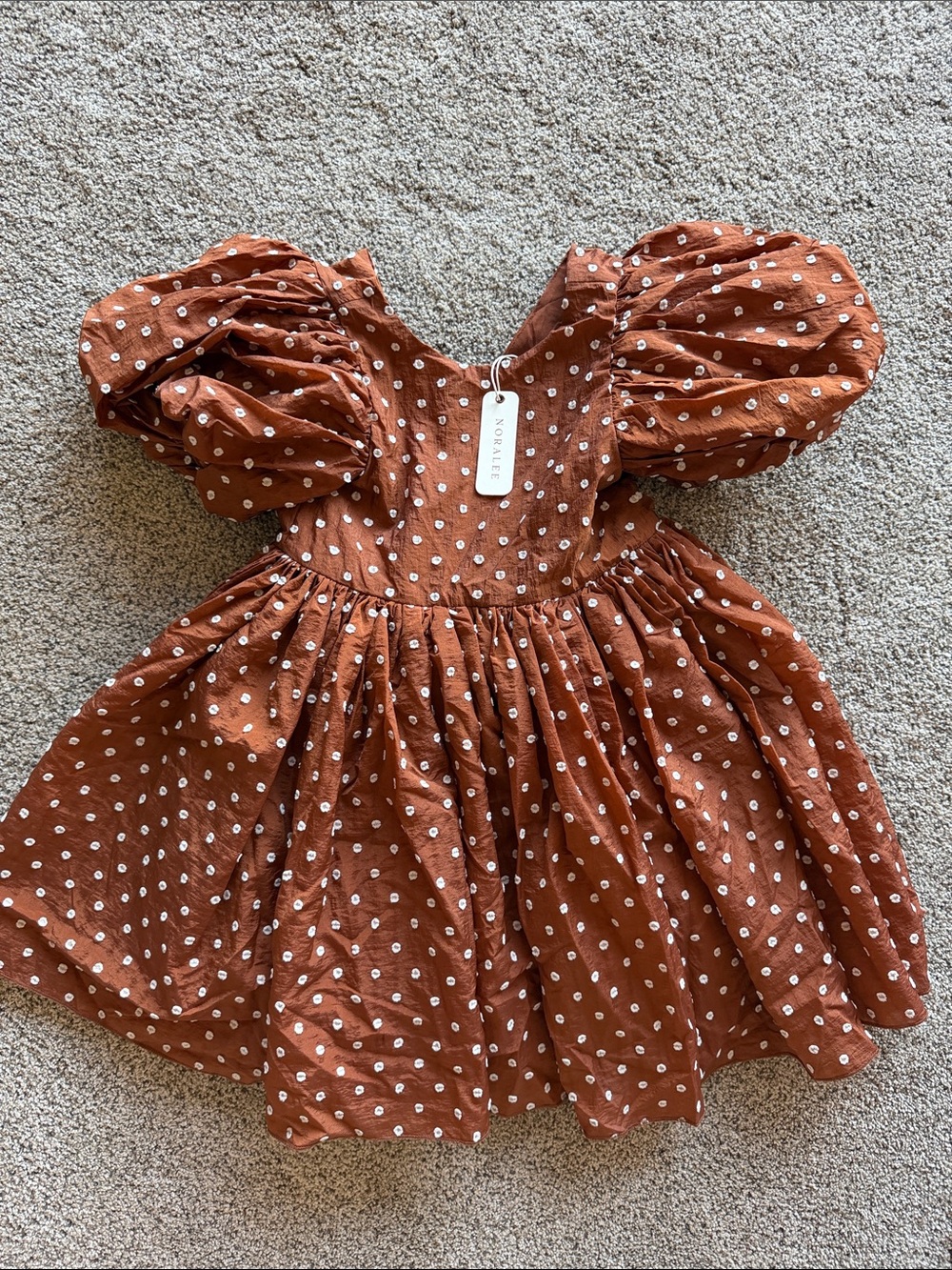 Noralee chocolate brown Polka Dot Puff Sleeve Dress